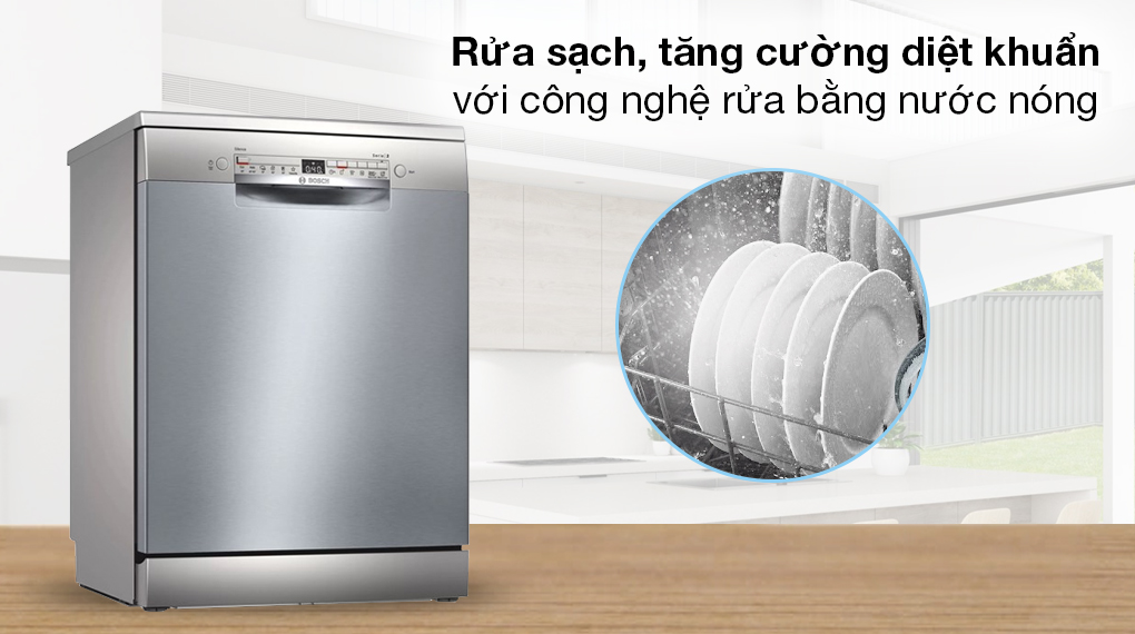 Máy rửa chén độc lập Bosch SMS2HAI12E - Bảo vệ sức khỏe gia đình với công nghệ rửa bằng nước nóng