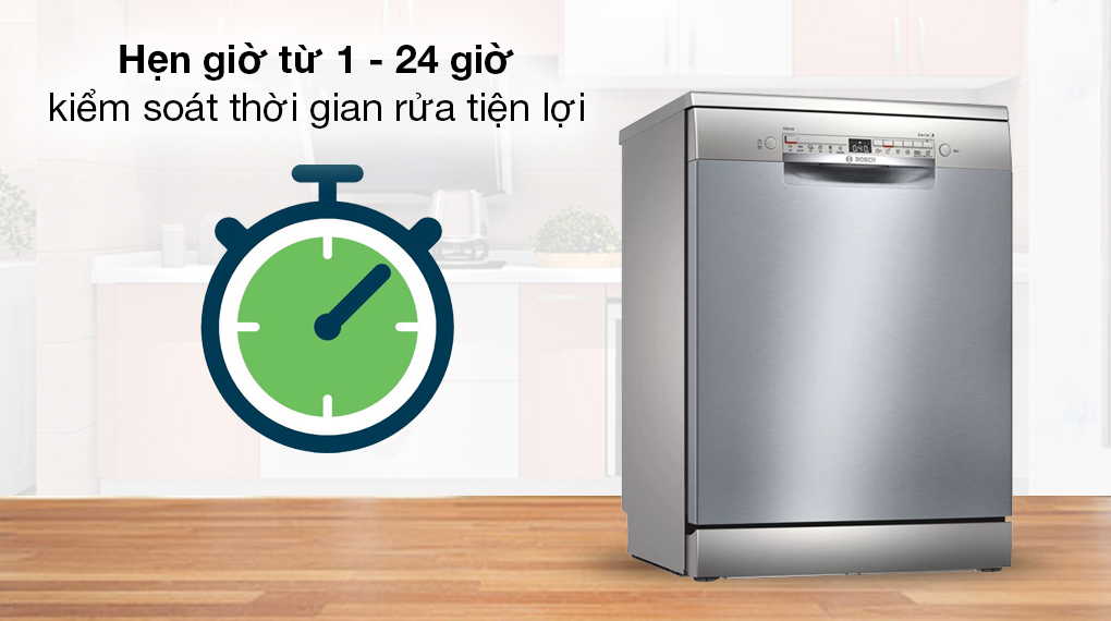 Máy rửa chén độc lập Bosch SMS2HAI12E - Chọn thời gian rửa tùy thích với chức năng hẹn giờ từ 1 - 24 giờ